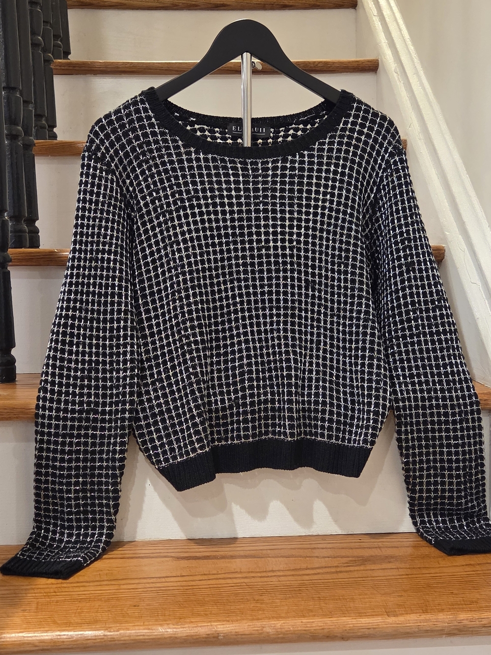 Eloquii Black and White Grid Crewneck Sweater